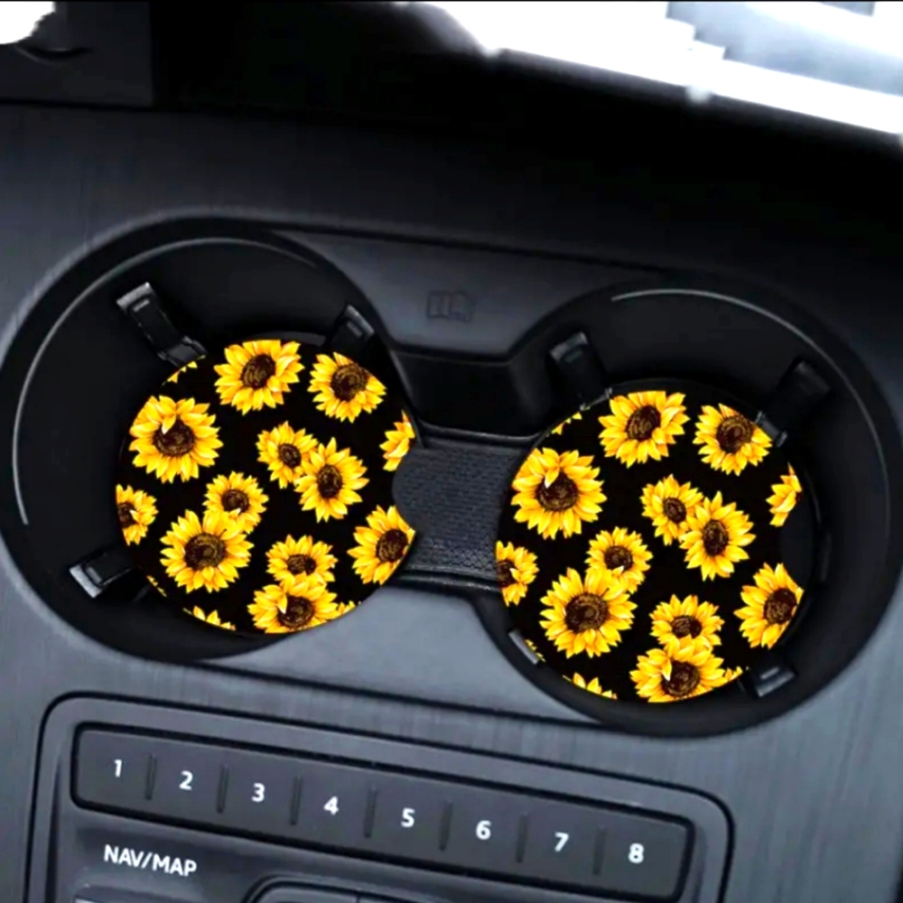 2pc Sunflower Car Coasters Set